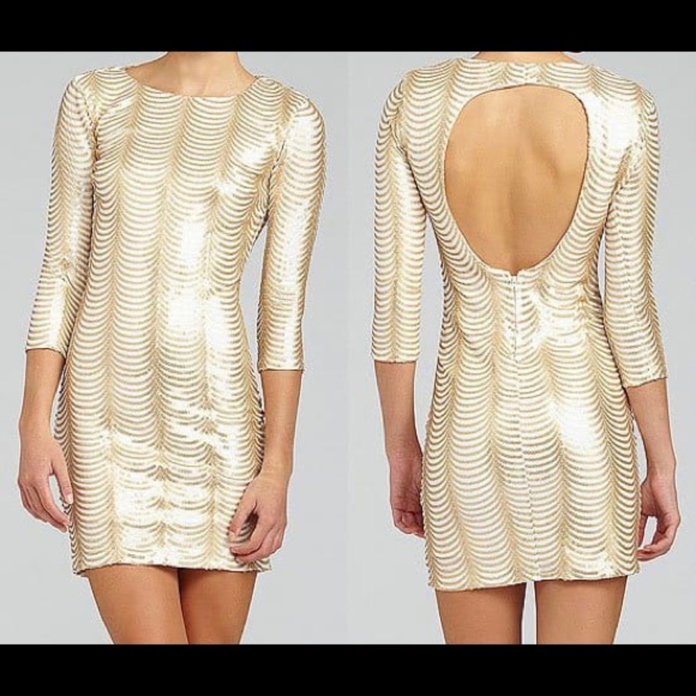 B. Darlin Gold Sequin Mini 3/4 Length Sleeve